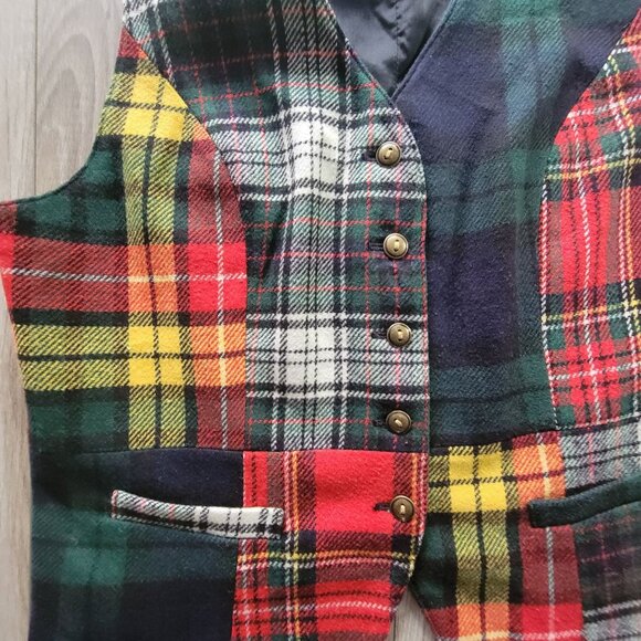 Vintage Gap Plaid Patchwork Vest Womens S Wool Blend Button-Up - Picture 4 of 16